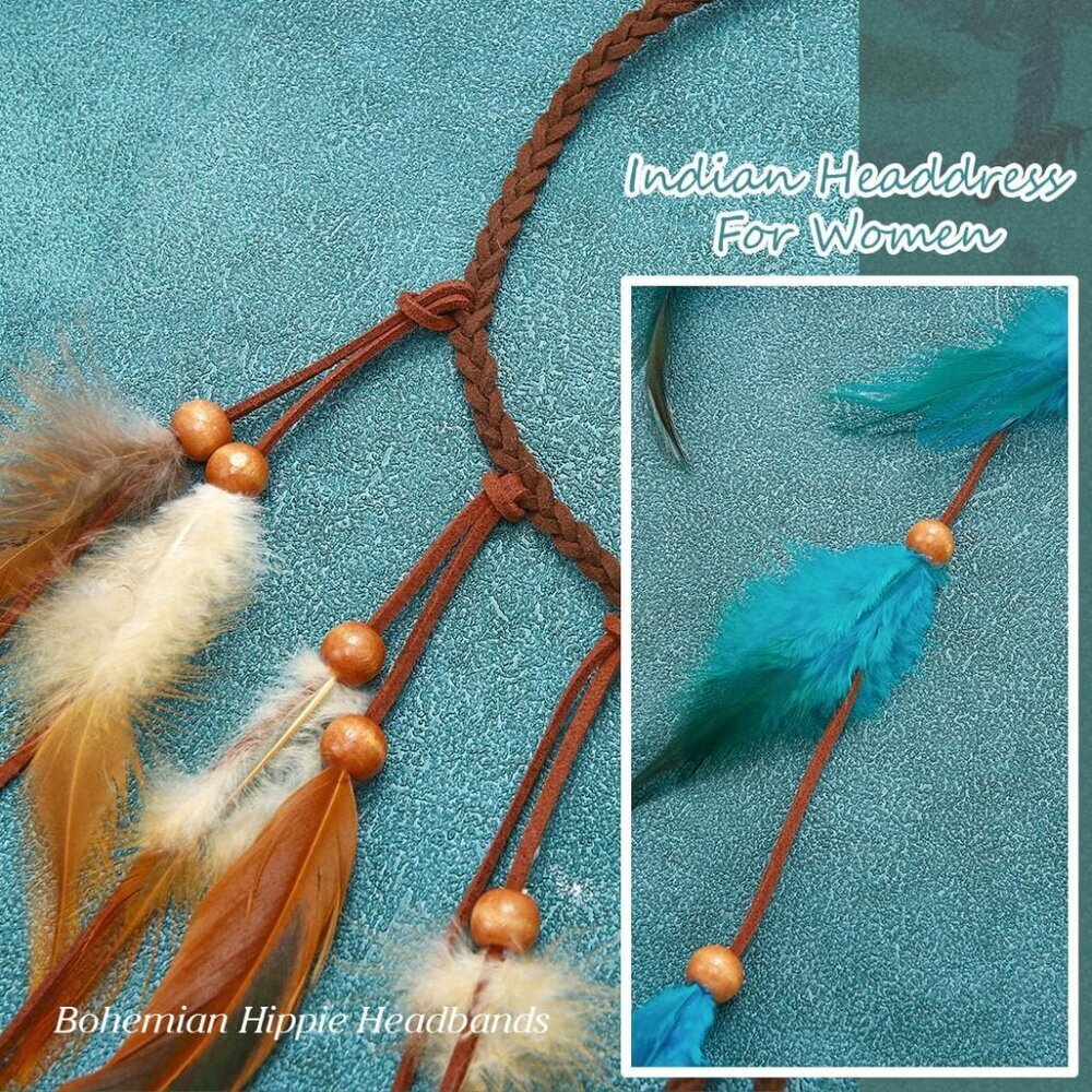 Boho Feather Headband Gypsy Headpiece for Women Festival Party Accessories - Picture 4 of 7